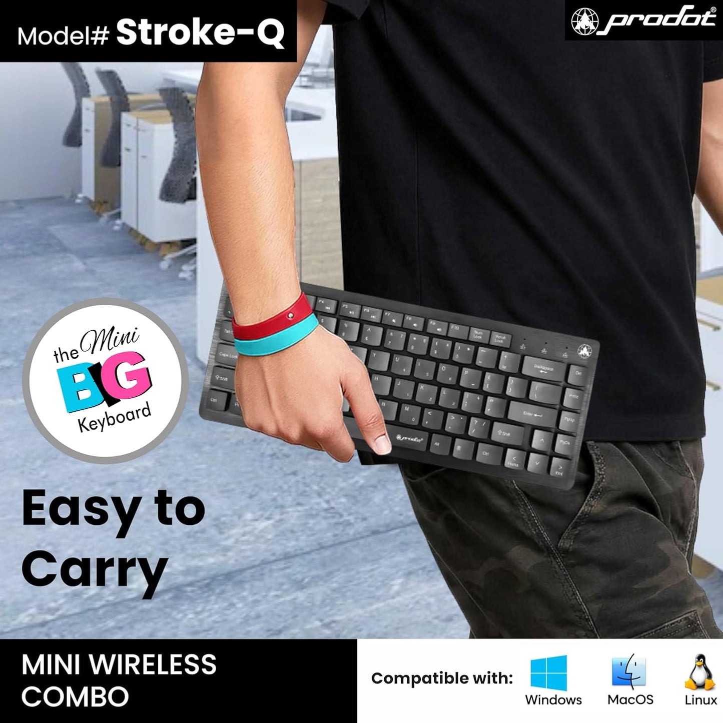 ProDot Laptop Size Mini Wireless Keyboard and Mouse Combo | 2.4GHz USB Nano Receiver | Slim Keyboard with Silent Keys | Ergonomic Optical Mouse | Plug & Play for Laptop, PC, Windows, Mac