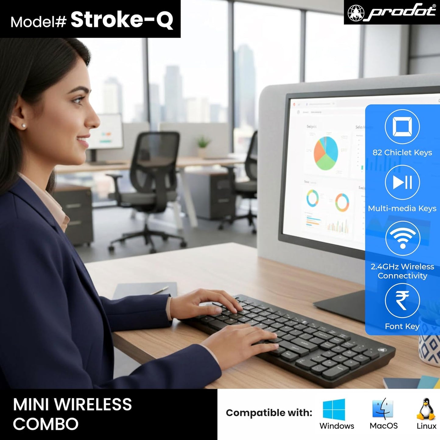ProDot Laptop Size Mini Wireless Keyboard and Mouse Combo | 2.4GHz USB Nano Receiver | Slim Keyboard with Silent Keys | Ergonomic Optical Mouse | Plug & Play for Laptop, PC, Windows, Mac
