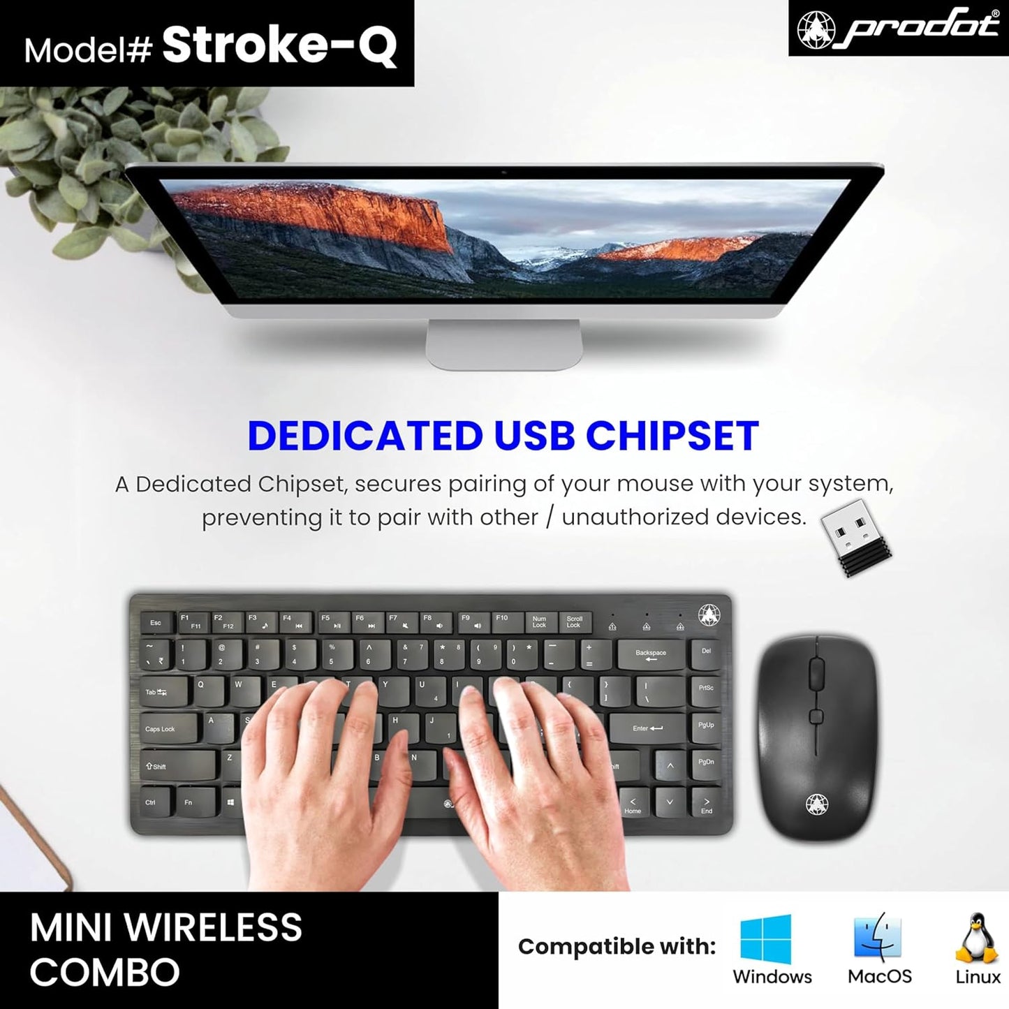 ProDot Laptop Size Mini Wireless Keyboard and Mouse Combo | 2.4GHz USB Nano Receiver | Slim Keyboard with Silent Keys | Ergonomic Optical Mouse | Plug & Play for Laptop, PC, Windows, Mac