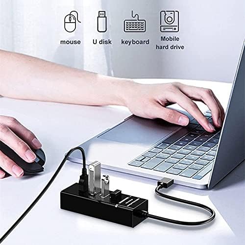 Adefex 2-in-1 Combo - USB 3.0 4-Port Hub with LED Power Indicator High-Speed USB Hub with Thick Non-Slip Rubber Base 2mm Mouse Pad Desk Mat for Laptop/Computer/PC - Black