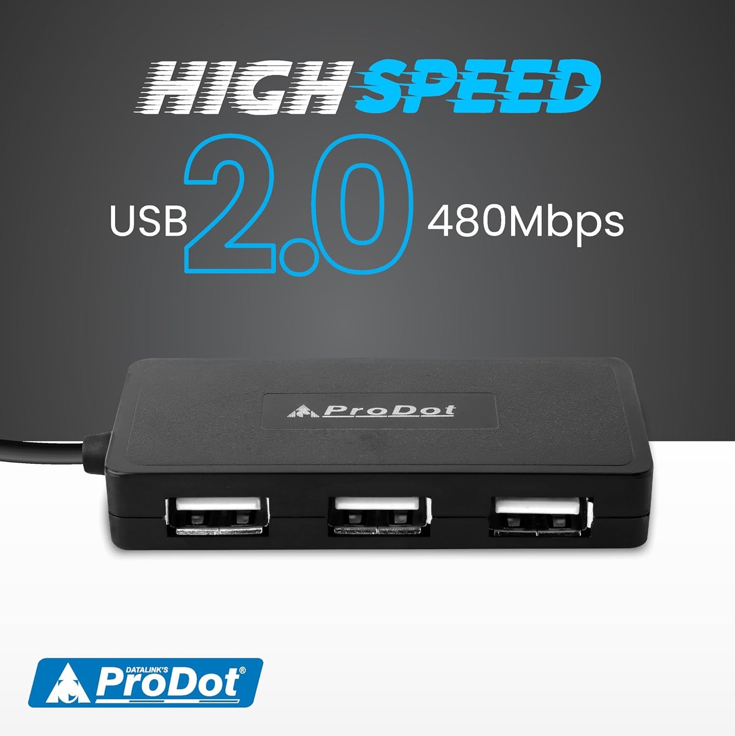 ProDot 4-in-1 USB Hub 2.0 with Hi-Speed Data Transfer 480 Mbps I Plug & Play I Universally Compatible with Speaker, Laptop, Hard Drive, PC, Laptop etc. I 1 Year Warranty (Play Plus)