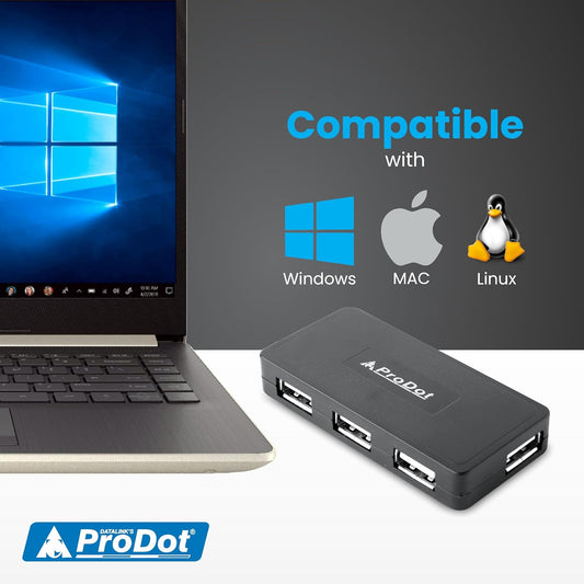 ProDot 4-in-1 USB Hub 2.0 with Hi-Speed Data Transfer 480 Mbps I Plug & Play I Universally Compatible with Speaker, Laptop, Hard Drive, PC, Laptop etc. I 1 Year Warranty (Play Plus)