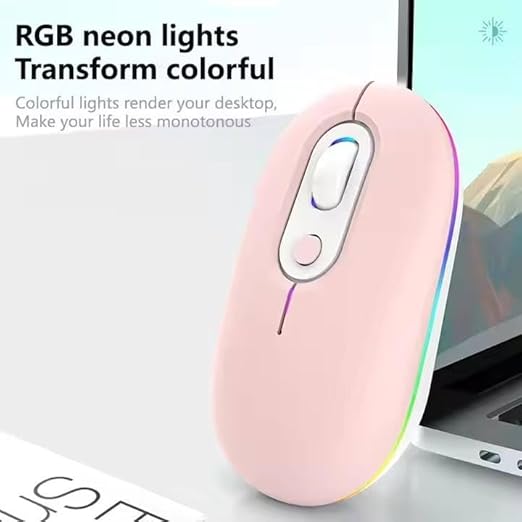 Adefex Dual Mode Wireless RGB Mouse with USB Nano Receiver | 2.4G USB Silent Click and 1600 DPI Adjustable Sensor Multi-Color RGB Light Portable Mouse for Laptop &Desktop (Pink)